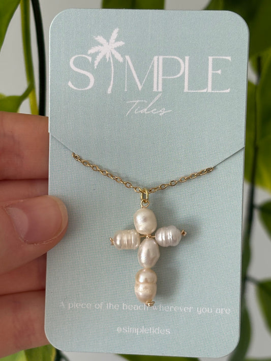 PREORDER: Pearl Cross Necklace
