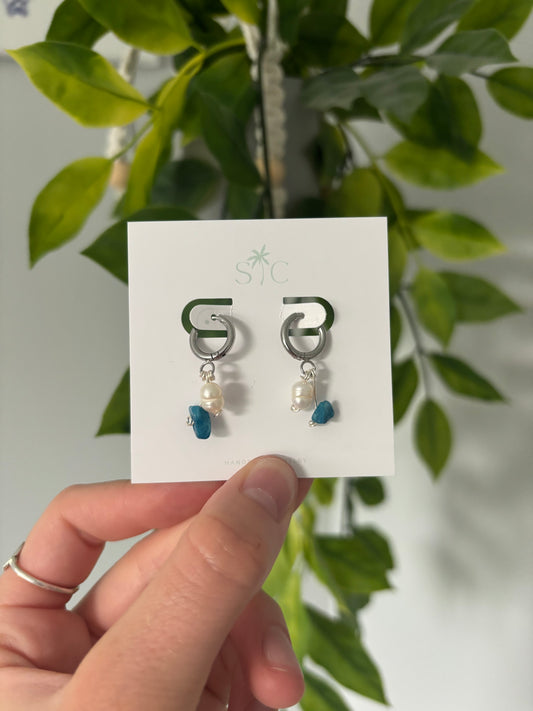 Dangle Pearl & Sea glass Earrings