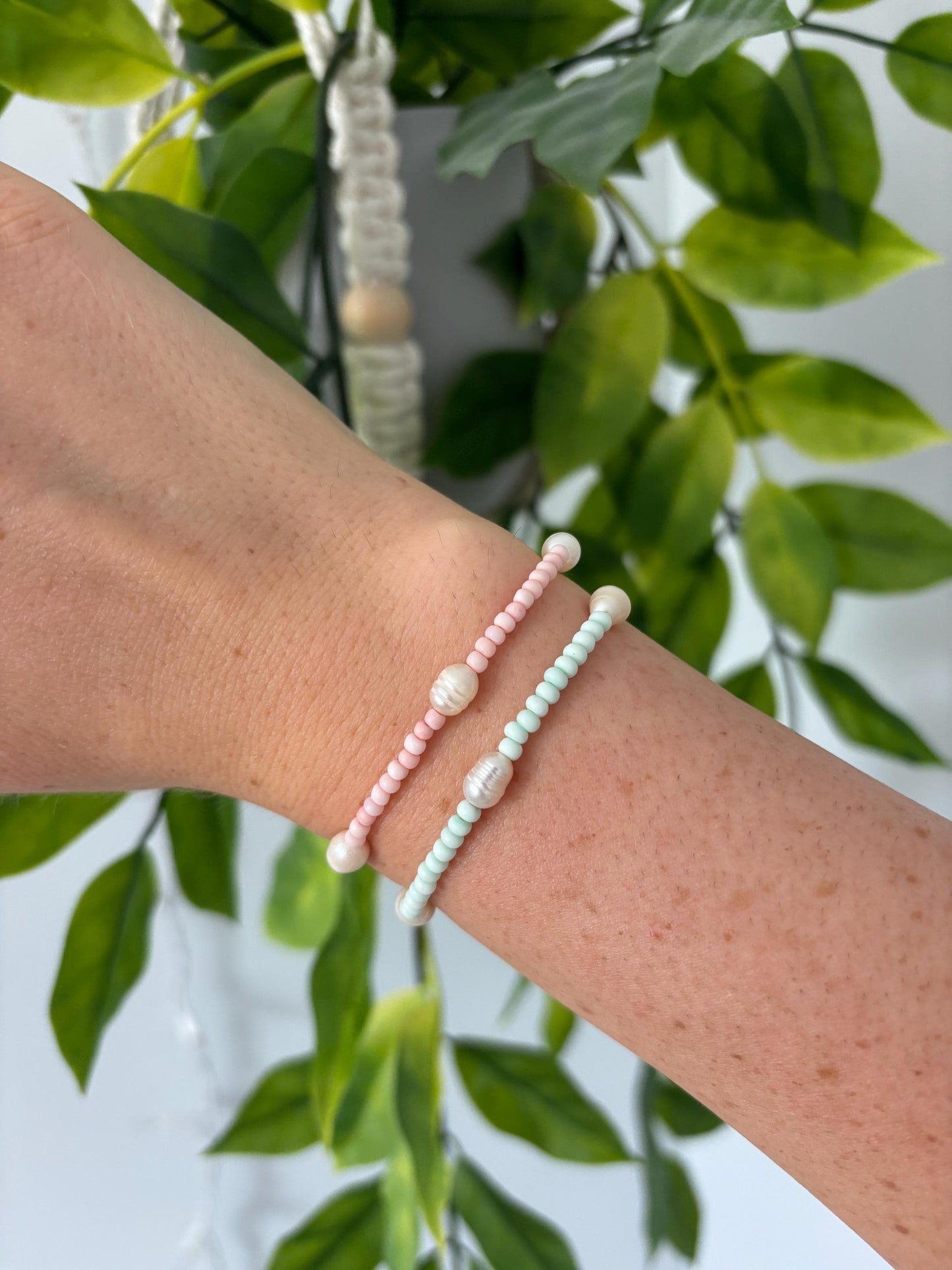 Pink Blue Pearl Bracelet