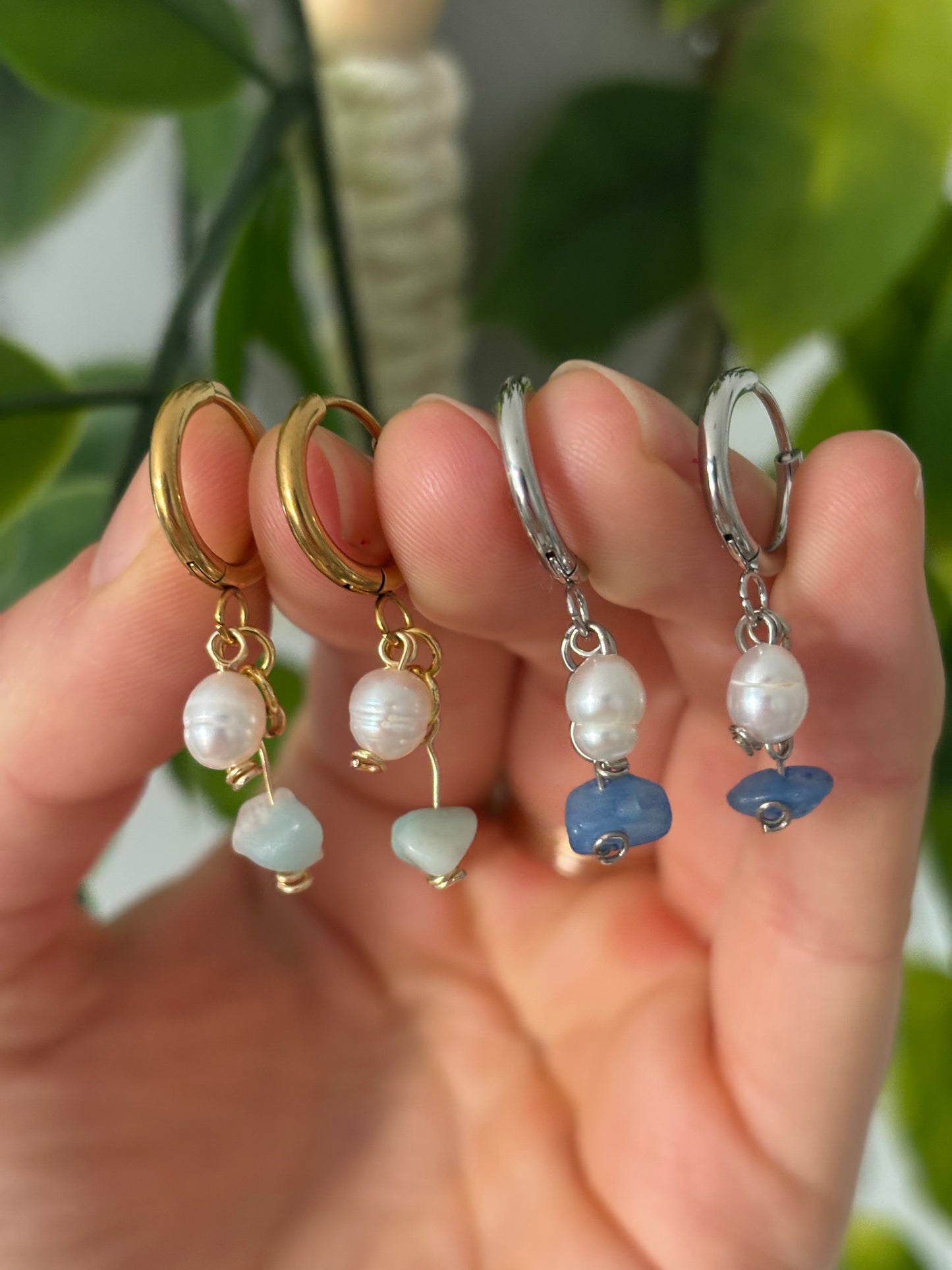 Dangle Pearl & Sea glass Earrings