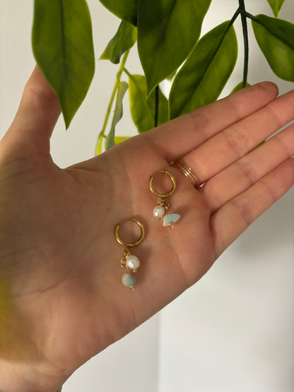 Dangle Pearl & Sea glass Earrings