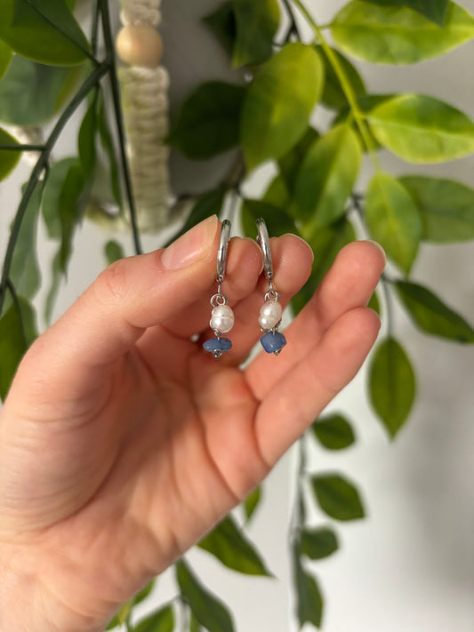 Dangle Pearl & Sea glass Earrings