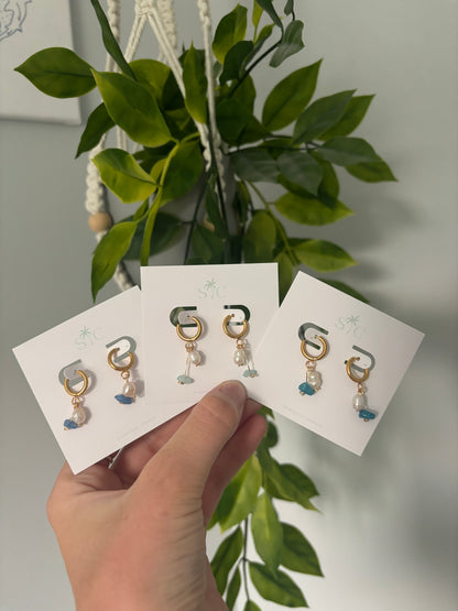 Dangle Pearl & Sea glass Earrings