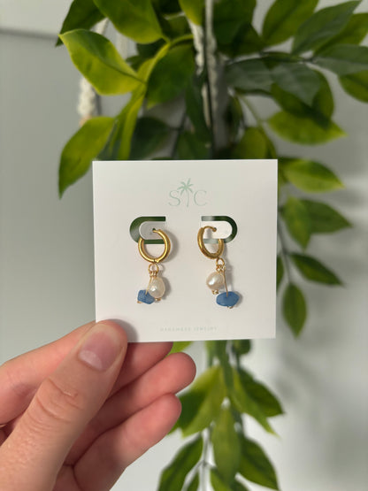 Dangle Pearl & Sea glass Earrings
