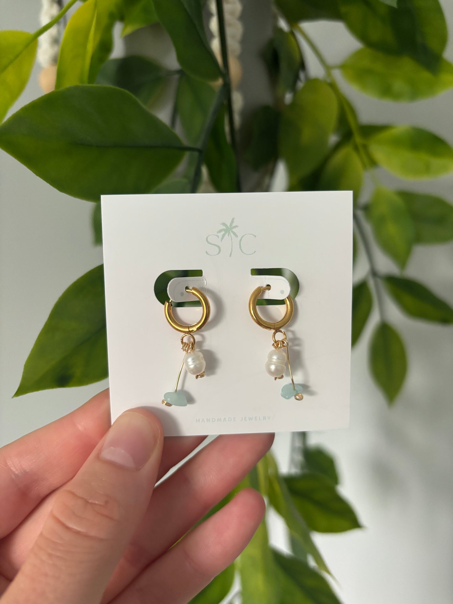 Dangle Pearl & Sea glass Earrings