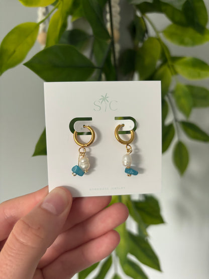 Dangle Pearl & Sea glass Earrings
