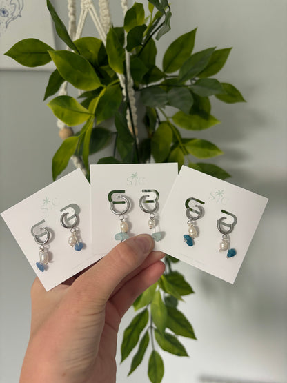 Dangle Pearl & Sea glass Earrings