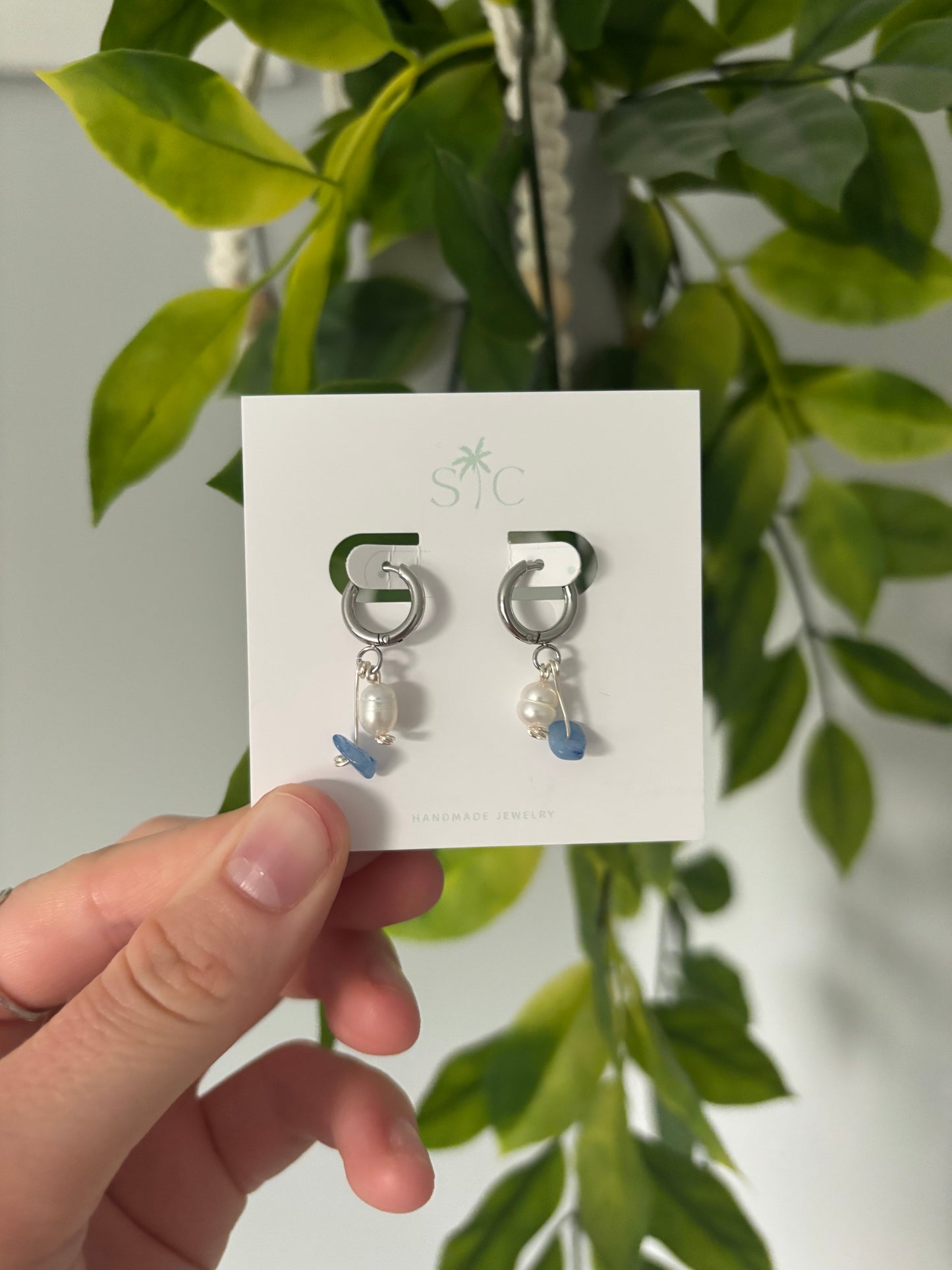 Dangle Pearl & Sea glass Earrings