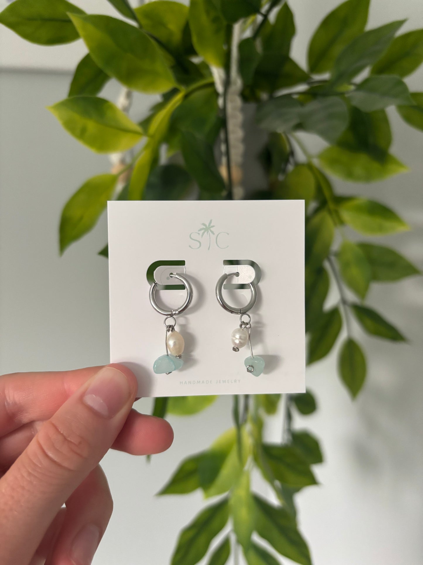 Dangle Pearl & Sea glass Earrings