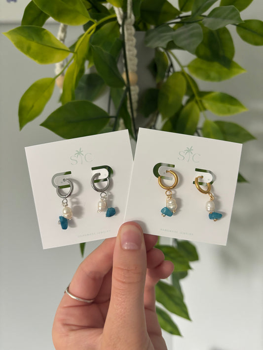 Dangle Pearl & Sea glass Earrings